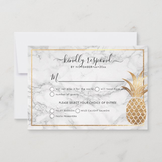 Gold Pineapple RSVP|Marble Announcement (Front)