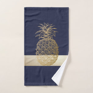 Gold Pineapple,Stripe  -Personalised  Bath Towel Set