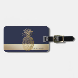 Gold Pineapple,Stripe -Personalised Luggage Tag