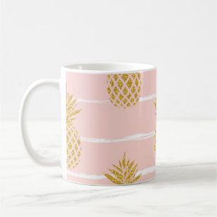 Gold Pineapple, Striped Summer Background. Coffee Mug