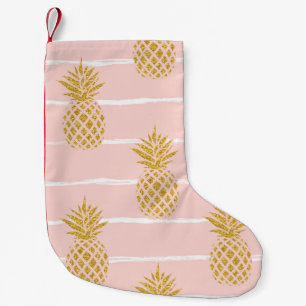 Gold Pineapple, Striped Summer Background. Small Christmas Stocking