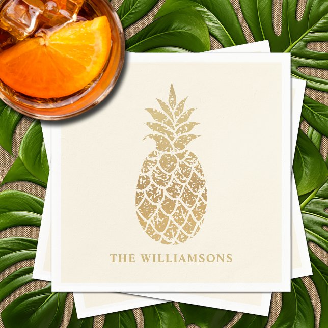 Gold Pineapple Tropical Napkin (Gold pineapple tropical napkins personalized with your last name)