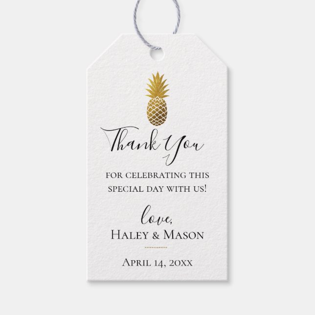 Gold Pineapple Wedding Thank You Gift Tag (Front)