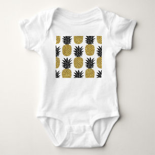 Gold Pineapples: Hand-Drawn White Seamless. Baby Bodysuit