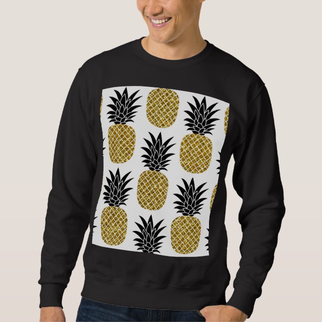 Gold Pineapples: Hand-Drawn White Seamless. Sweatshirt (Front)