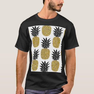 Gold Pineapples: Hand-Drawn White Seamless. T-Shirt