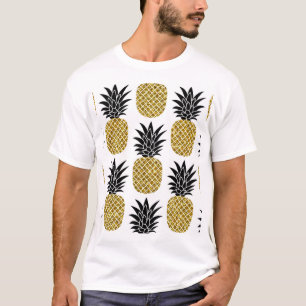 Gold Pineapples: Hand-Drawn White Seamless. T-Shirt