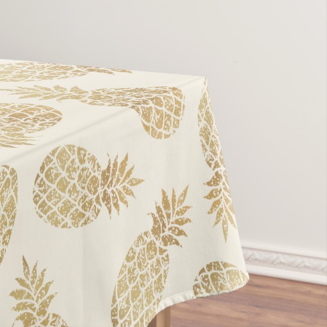 Gold Pineapples on Ivory Tropical Tablecloth (In Situ)