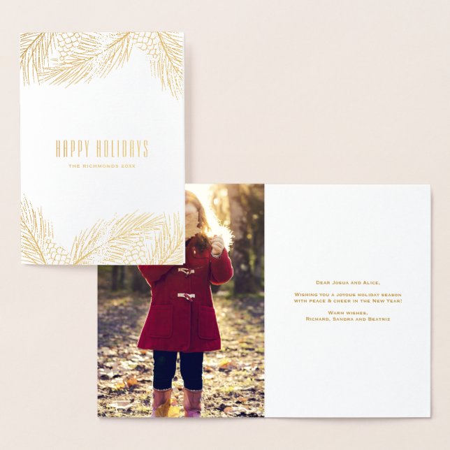 Gold Pinecones and Pine Needles Holiday Foil Card (Display)