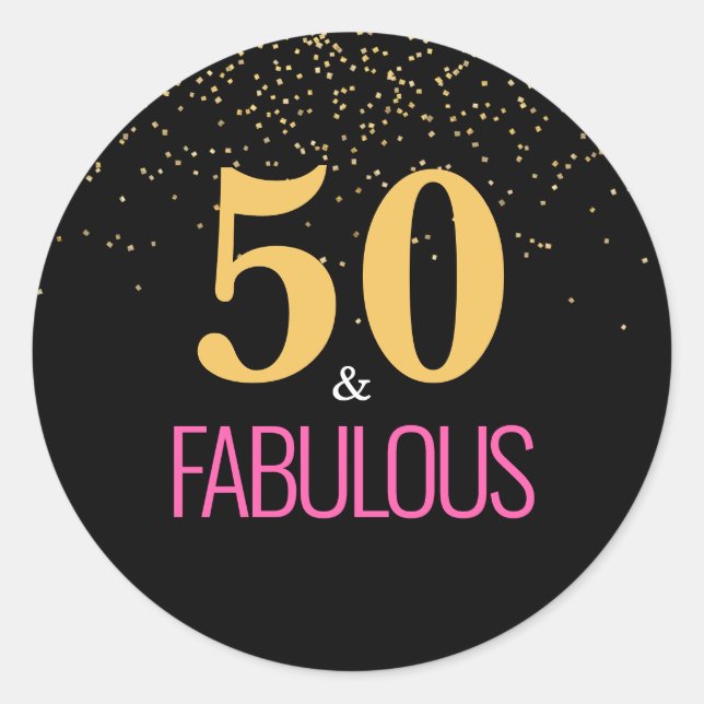 Gold Pink 50 & Fabulous Typography Sticker (Front)