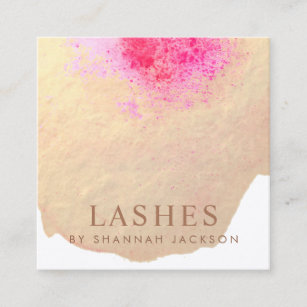 Gold Pink  Abstract Watercolor Lash Extensions Square Business Card