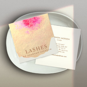 Gold Pink Abstract Watercolor Lash Extensions Square Business Card