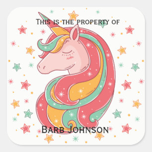 Gold Pink and Green Magical Unicorn Square Sticker