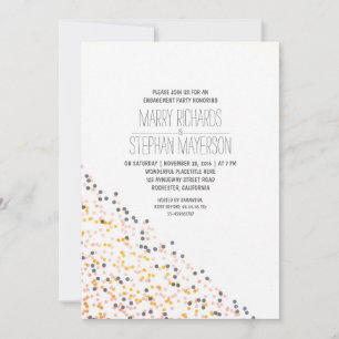 gold pink and navy confetti engagement party invitation