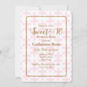 Gold Pink And White Puzzle Chequered Sweet 16 Invitation