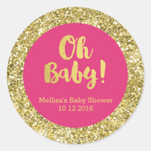 Gold Pink Baby Shower Oh Baby Favour Sticker