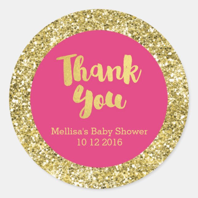 Gold Pink Baby Shower Thank You Favour Sticker (Front)