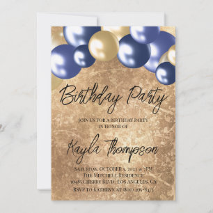 Gold Pink Balloon Birthday Party Invitation