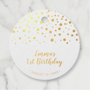 Gold & Pink Balloon, Confetti 1st Birthday Foil Favour Tags