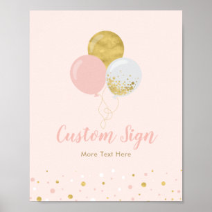 Gold & Pink Balloons   Girl Birthday Party Custom  Poster