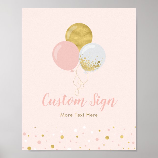 Gold & Pink Balloons | Girl Birthday Party Custom  Poster (Front)
