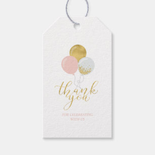 Gold & Pink Balloons Party Thank you Favour Tag