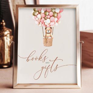Gold Pink Bear Balloons Books Gifts Baby Shower Photo Print