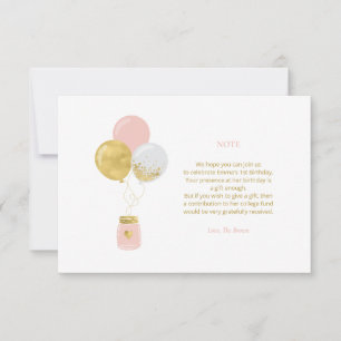 Gold & Pink Birthday Party Gift Enclosure Card