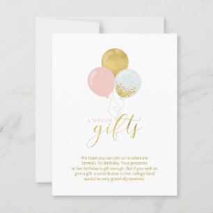 Gold & Pink Birthday Party Gift Enclosure Card