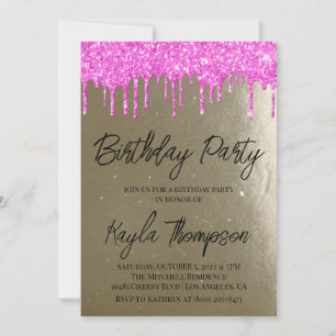 Gold Pink Birthday Party Invitation
