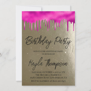 Gold Pink Birthday Party Invitation