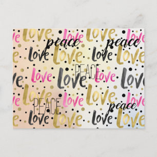 Gold Pink Black Confetti Love Peace Postcard