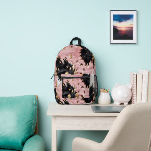 Gold Pink Black Cowgirl Cowhide Printed Backpack