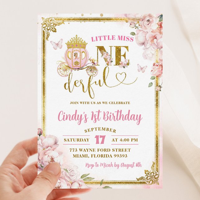 Gold Pink Blonde Princess Onederful Birthday Invitation (Creator Uploaded)