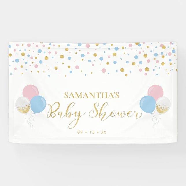 Gold, Pink & Blue Gender Reveal Baby Shower Banner (Horizontal)