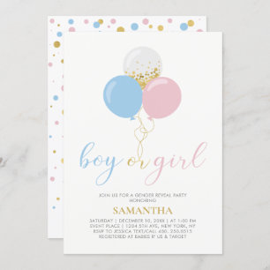 Gold, Pink, Blue Gender Reveal Baby Shower Invitation