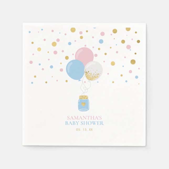Gold, Pink & Blue Gender Reveal Baby Shower Napkin (Front)