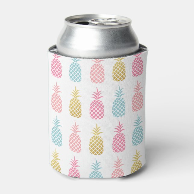 Gold Pink & Blue Tropical Pineapple Pattern Can Cooler (Can Front)