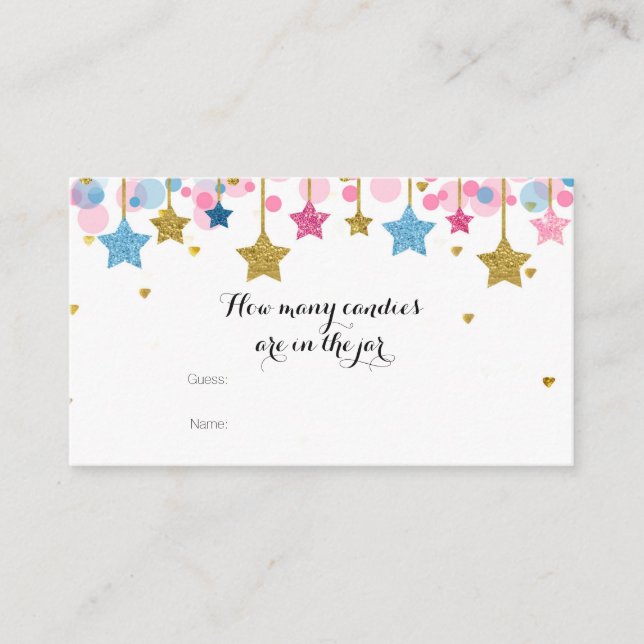 Gold Pink Blue twinkle How Many Candies in the jar Enclosure Card (Front)