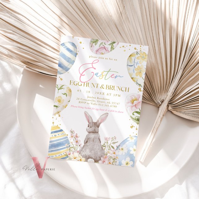 Gold Pink Blue Yellow Easter Egg Hunt & Brunch Inv Invitation (Creator Uploaded)