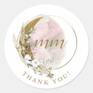 Gold Pink Blush Monogram Watercolor Celestial Classic Round Sticker