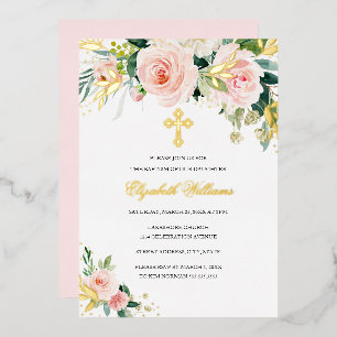 Gold Pink Blush Watercolor Floral Girl Baptism 