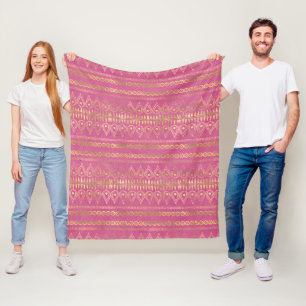 Gold & Pink Bohemian Unicorn Pattern Fleece Blanket