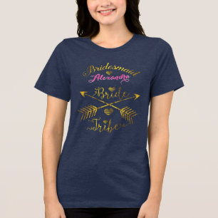 Gold & Pink Bridesmaid Bride Tribe Hand Lettered Tri-Blend Shirt