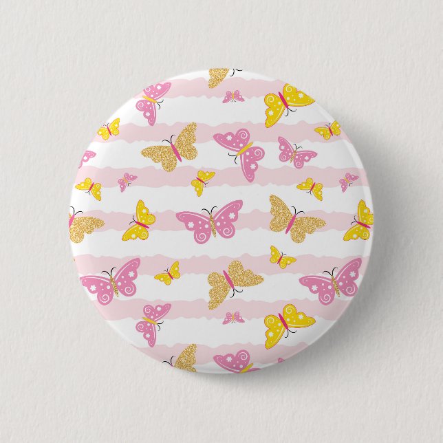 Gold & Pink Butterfly 6 Cm Round Badge (Front)