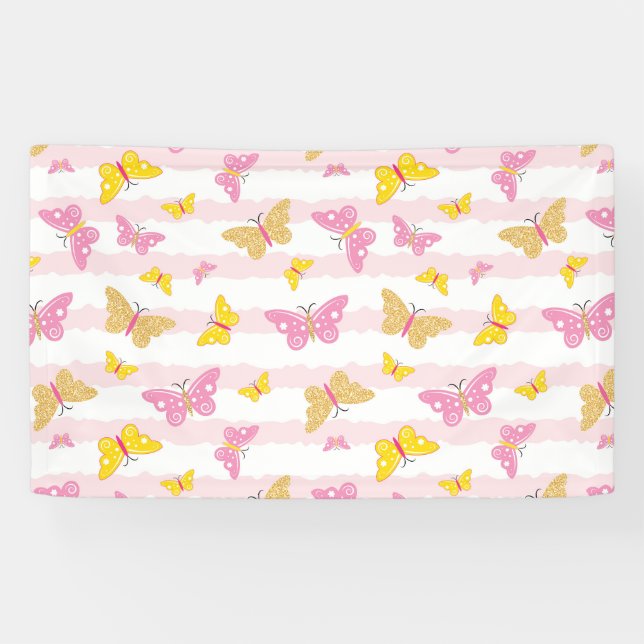 Gold & Pink Butterfly Banner (Horizontal)