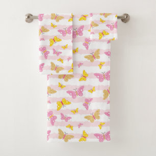 Gold & Pink Butterfly Bath Towel Set