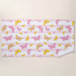Gold & Pink Butterfly Beach Towel