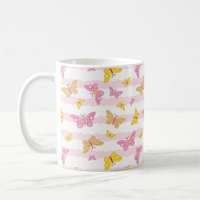 Gold & Pink Butterfly Coffee Mug (Left)