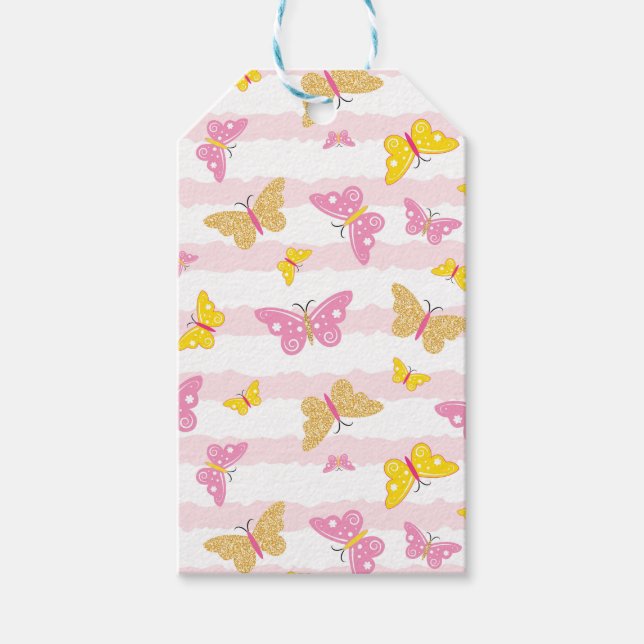 Gold & Pink Butterfly Gift Tags (Front)